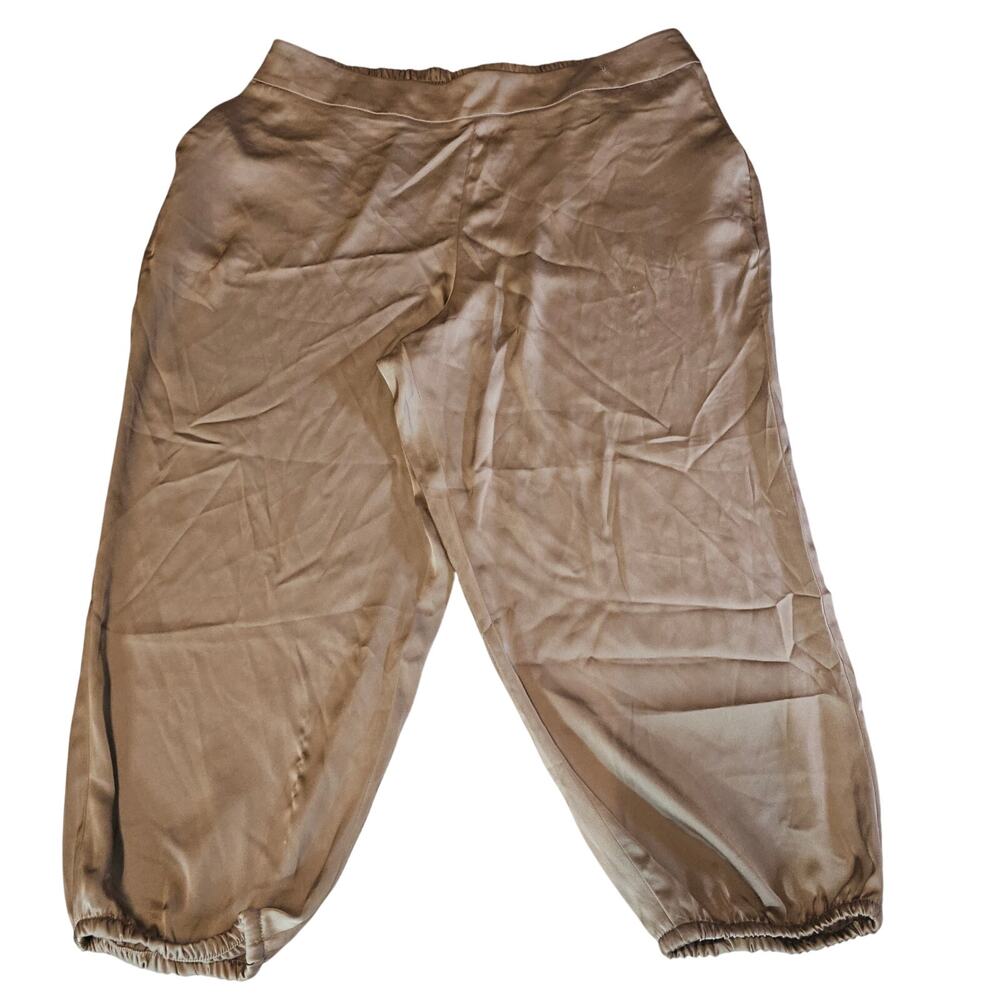 Express Nude Beige Satin Jogger Pant Women's Size XL Petite Minimalist 3554 NWOT